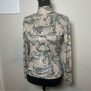Vintage 1970s Paisley Turtle Neck Top Psychedelic Long Sleeve Zip Back
